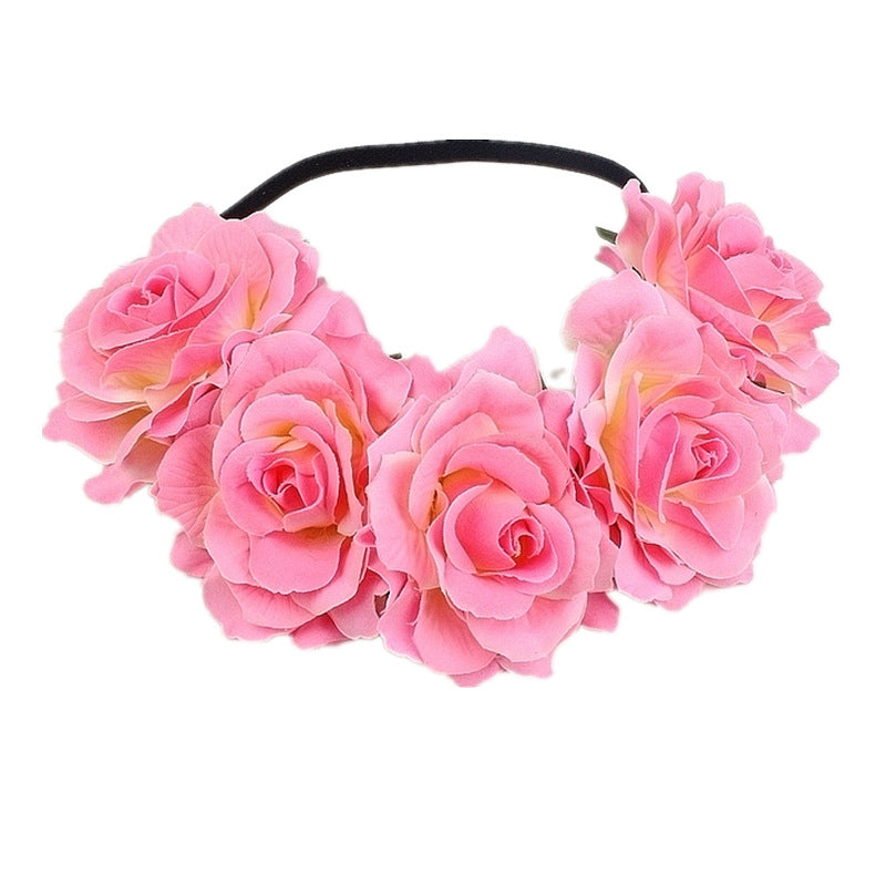 Europe And The United States 5 Red Roses Flower Headband Wreath Bridal Holiday Hair Accessories