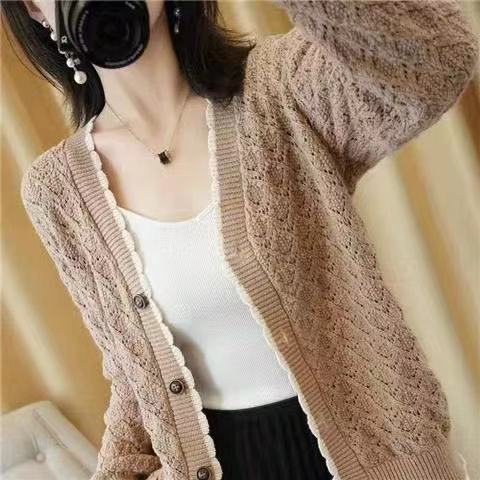 New Knitted Hollow Cardigan Women's Jacket Long Sleeve