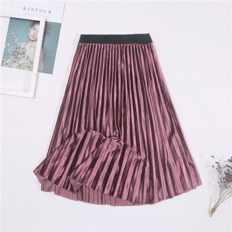 Gold velvet pleated skirt