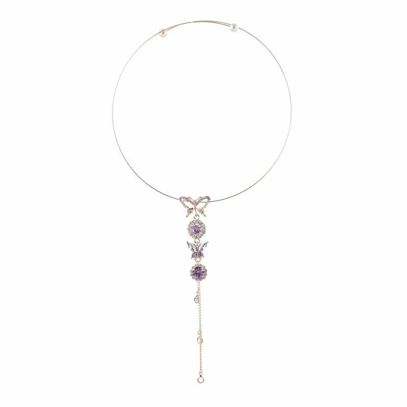 Korean retro amethyst butterfly collar Crystal butterfly necklace