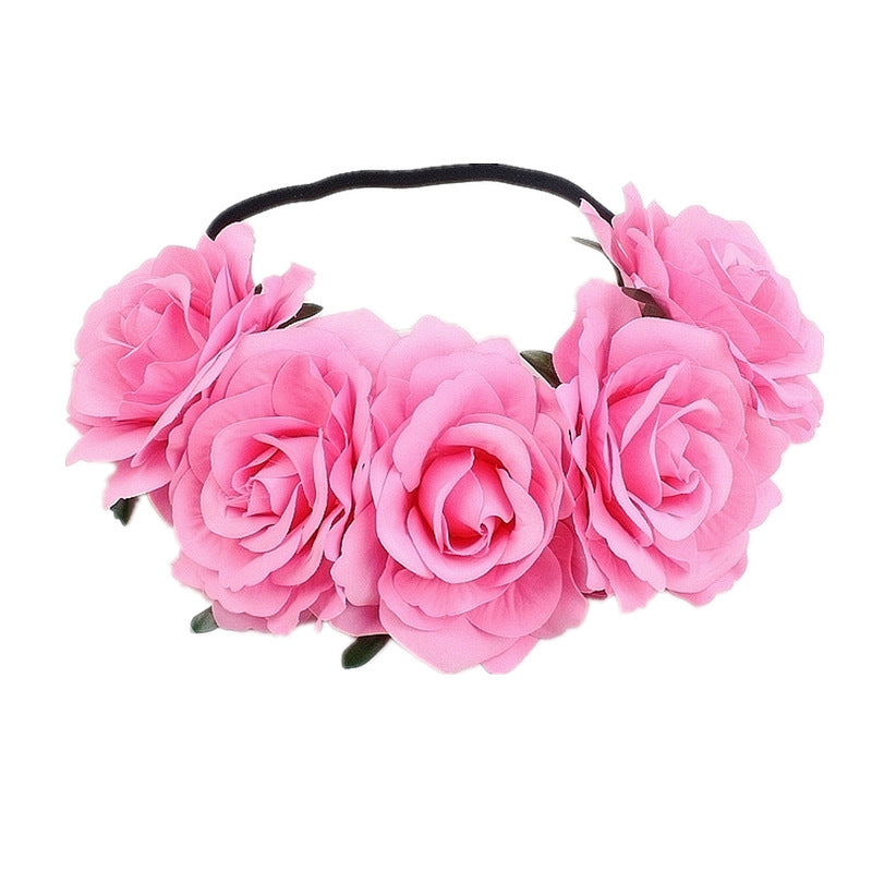 Europe And The United States 5 Red Roses Flower Headband Wreath Bridal Holiday Hair Accessories