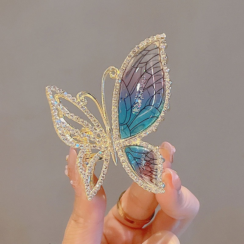 Exquisite Hairpin With Full Diamond Amber And Blue Butterfly