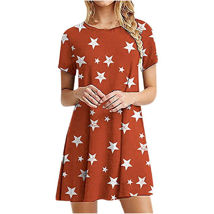 Short-sleeved Star Skirt Cross-border Waist Waist Fashion Slimming Round Neck