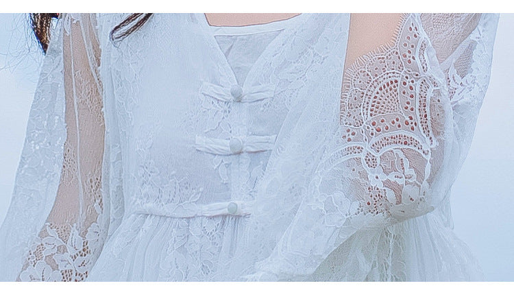 Women's Summer White Dress With Embroidered Lace