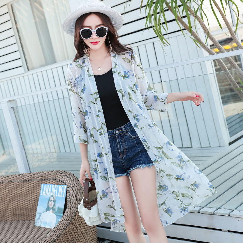 Chiffon Cardigan Printed Large Size All-match Ice Silk Shawl Thin Jacket