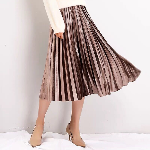 Gold velvet pleated skirt