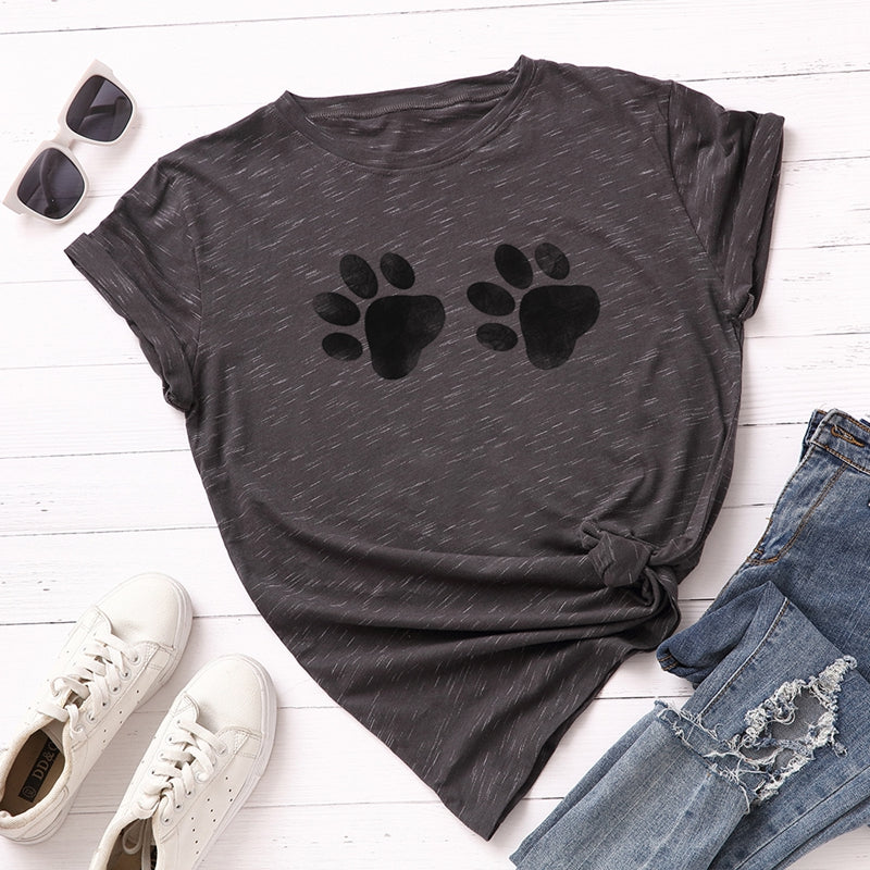 Footprint printed cotton short-sleeved t-shirt