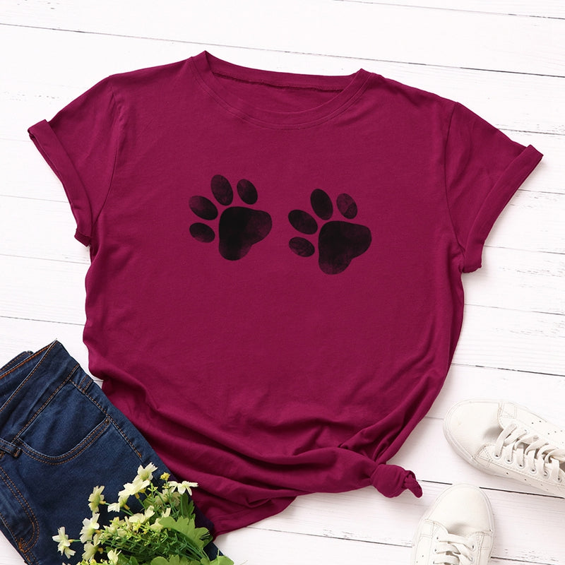 Footprint printed cotton short-sleeved t-shirt