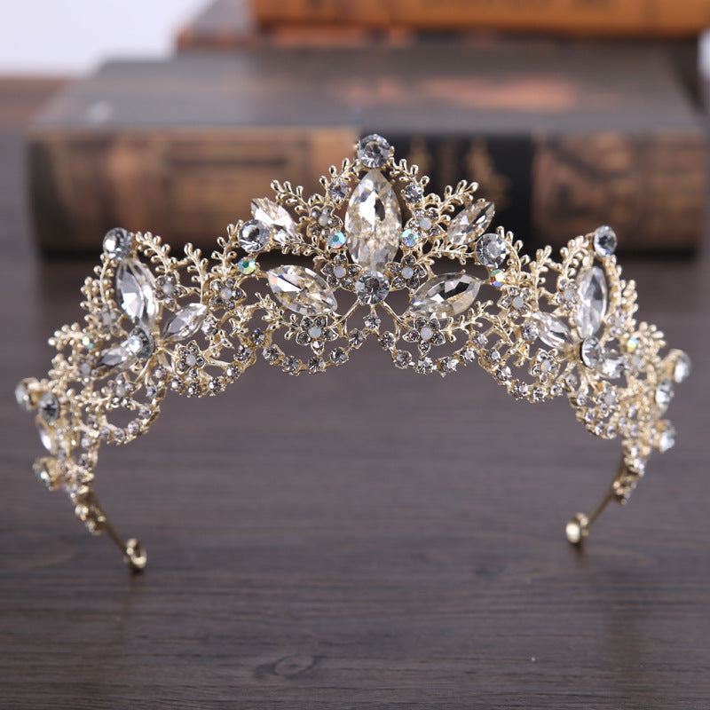 New Fashion Baroque Luxury Crystal AB Bridal Crown Tiara Light Gold Tiara Tiaras for Women Bride Hair Wedding Accessories