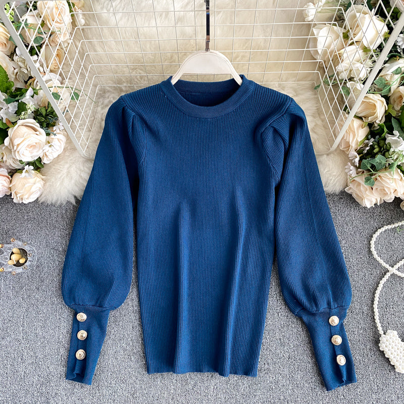 New top women round neck puff sleeves