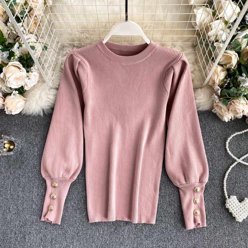 New top women round neck puff sleeves