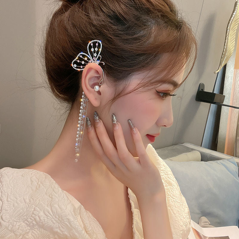 Super Flashing Diamond Earrings With Butterfly Ear Clip Earrings All-in-one Earrings