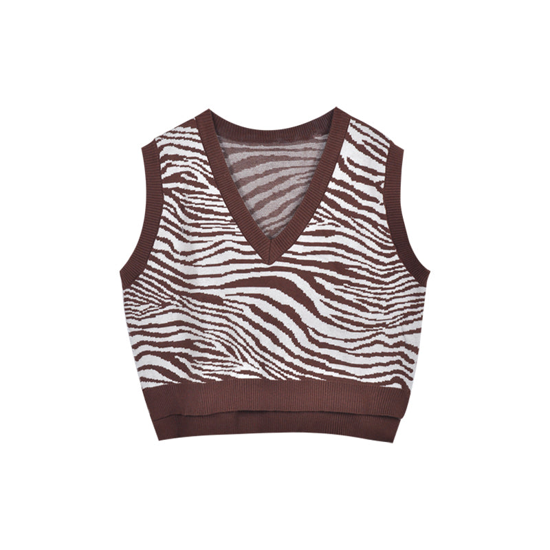 Zebra print V-neck loose-fitting sweater vest