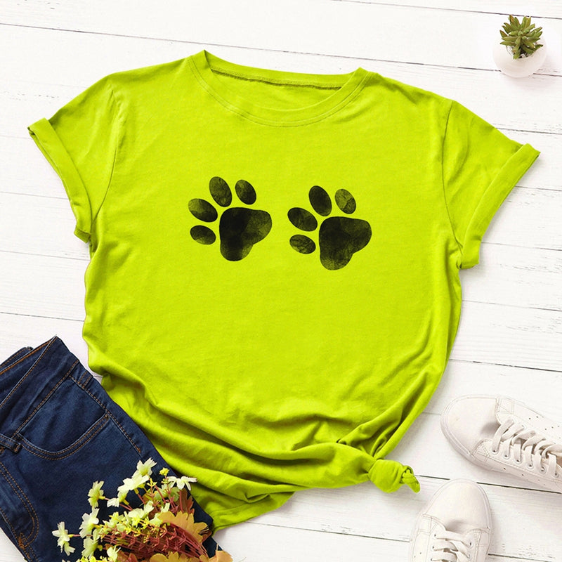 Footprint printed cotton short-sleeved t-shirt