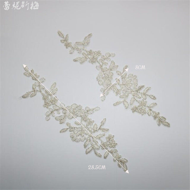 3Pairs Silver Delicate Wedding Veil Head Ornaments Lace Applique Lace Trim Dress DIY Lace Accessories DIY Full Silver BD0561