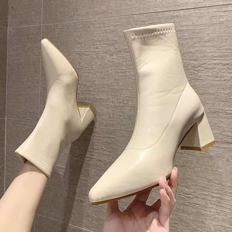 Elastic Short Women Fashion Thin And Thin High-heeled Martin Boots