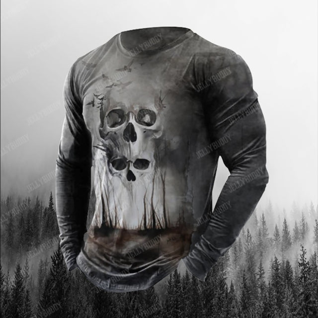 3d Printed Vintage Skull T Shirt for Men Cotton Long Sleeve T-shirt Street Loose O-neck Tops Oversized Camiseta Men Clothing 5xl