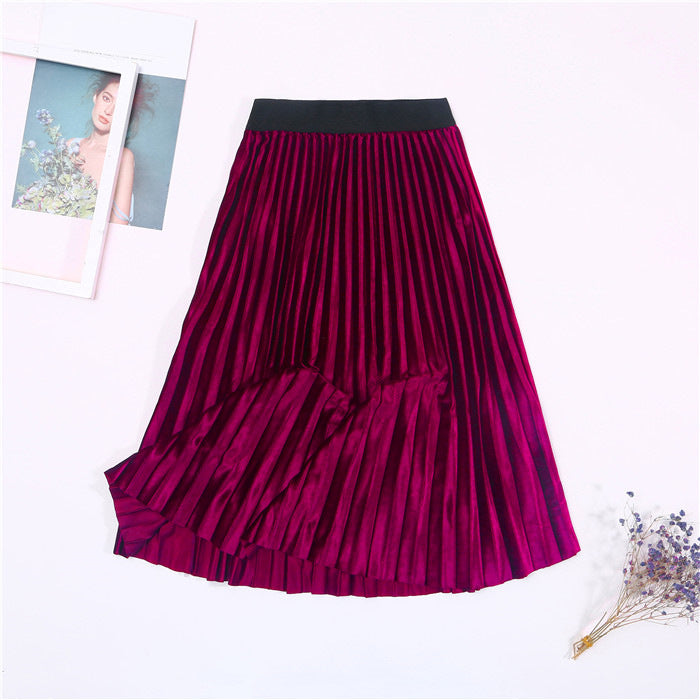 Gold velvet pleated skirt