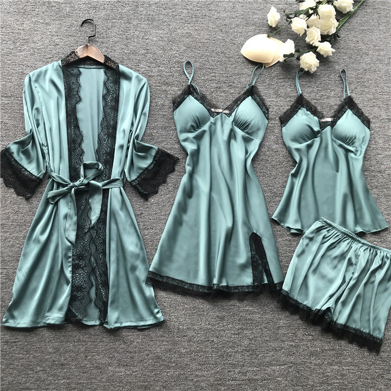 Silk pajama four piece set