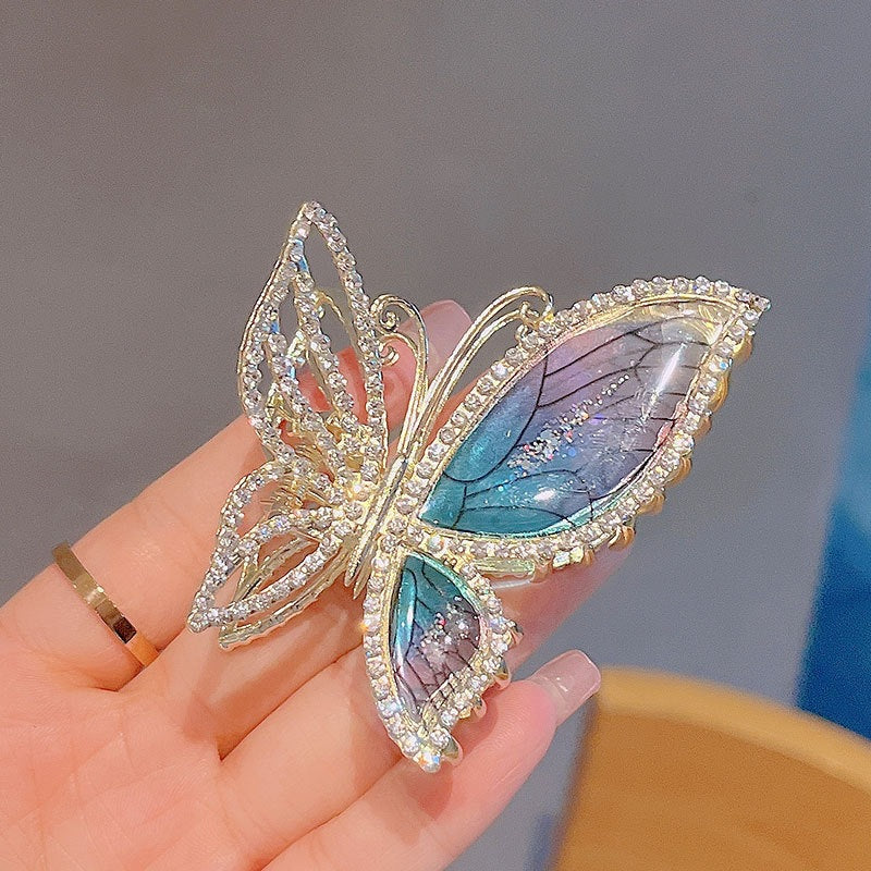 Exquisite Hairpin With Full Diamond Amber And Blue Butterfly