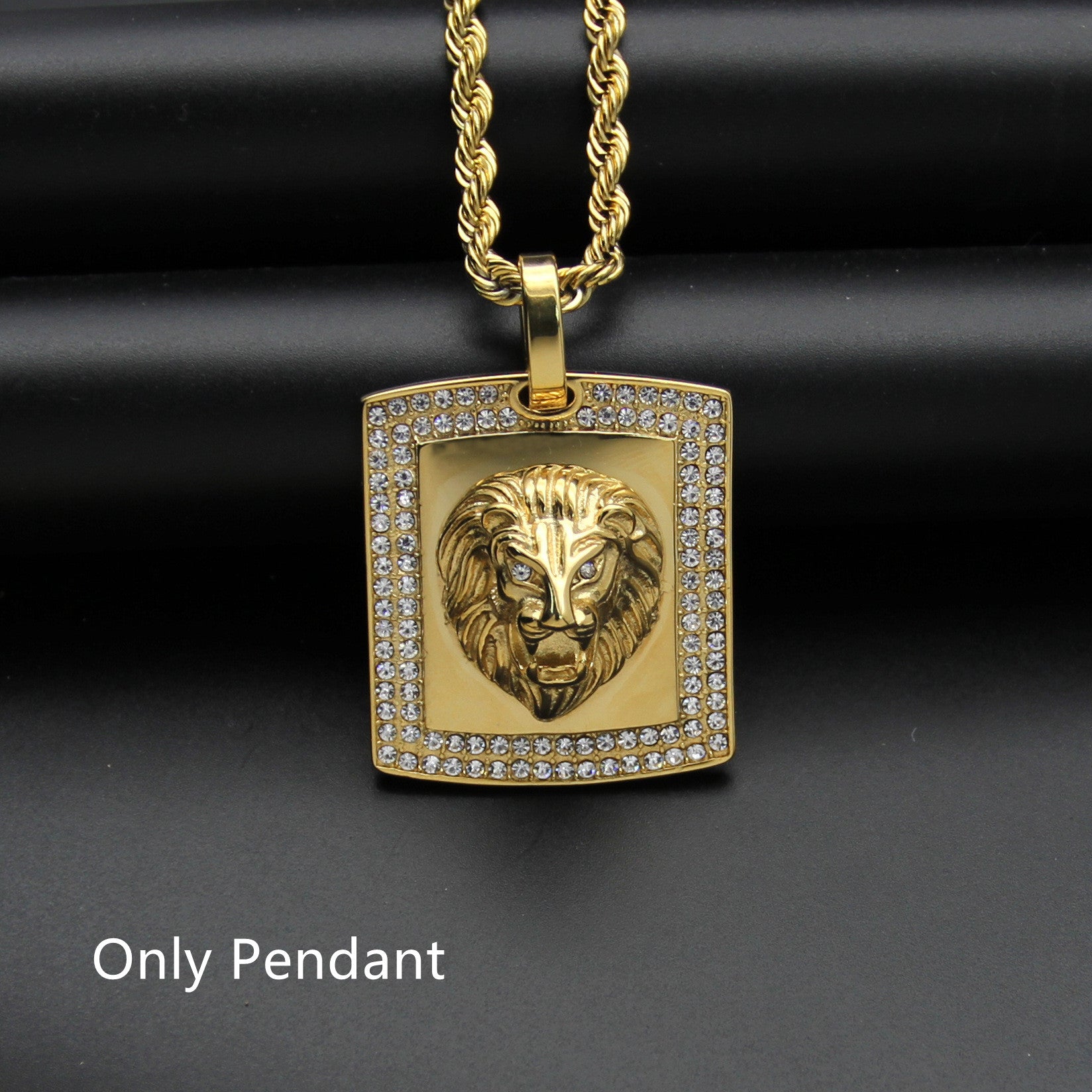 Stainless Steel Gold-plated Square Lion Head Pendant