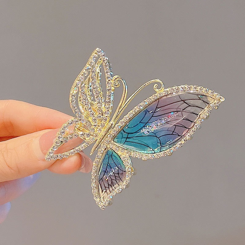 Exquisite Hairpin With Full Diamond Amber And Blue Butterfly