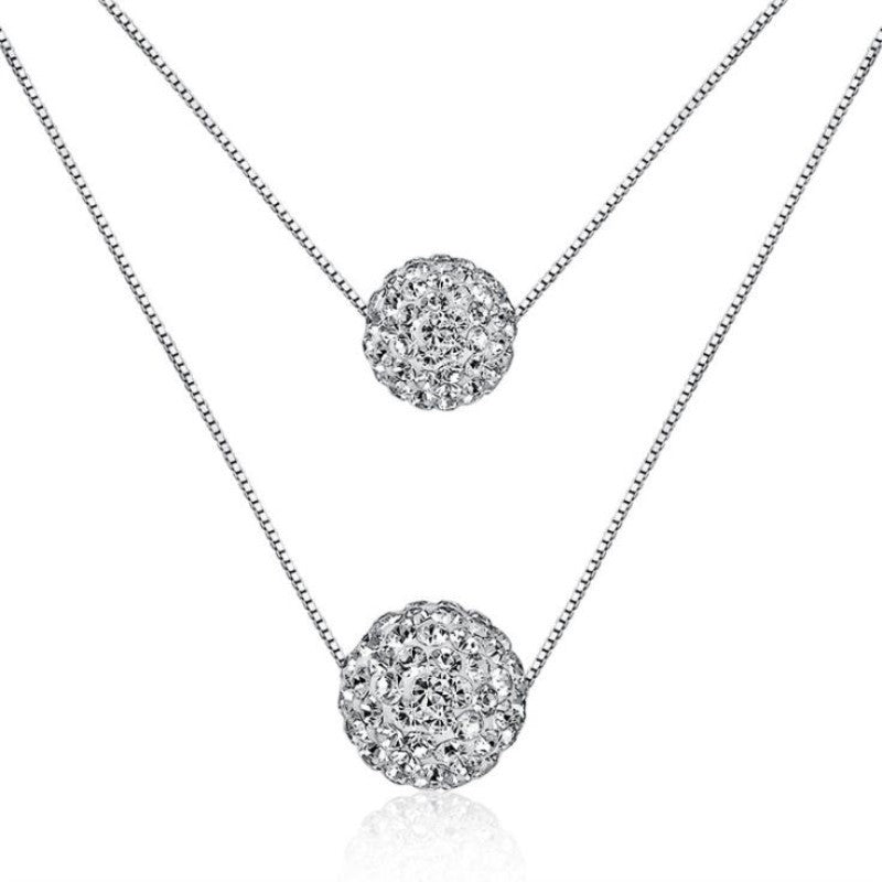 Sterling Silver Double Shambhala Diamond Ball Necklace Pendant Women