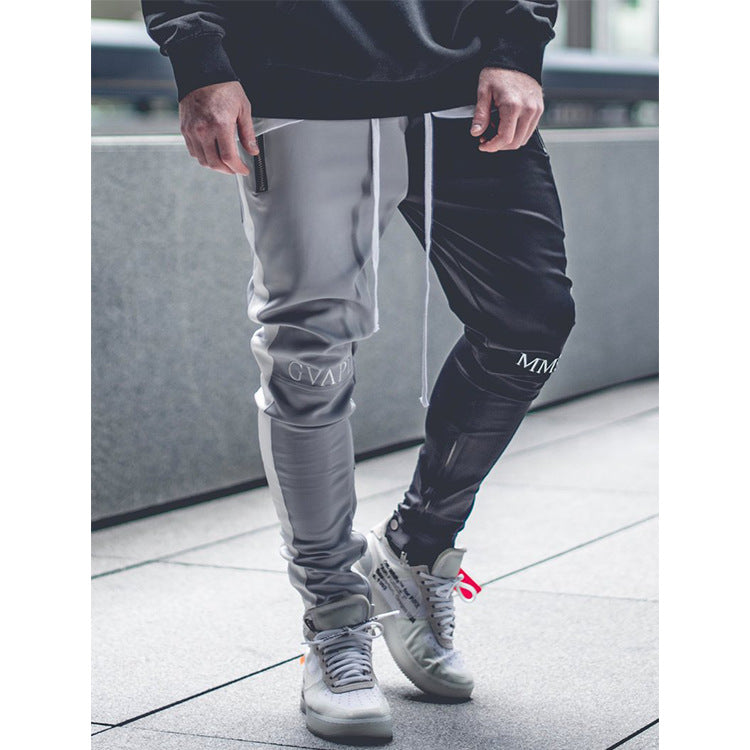 Patchwork stretch fit pants