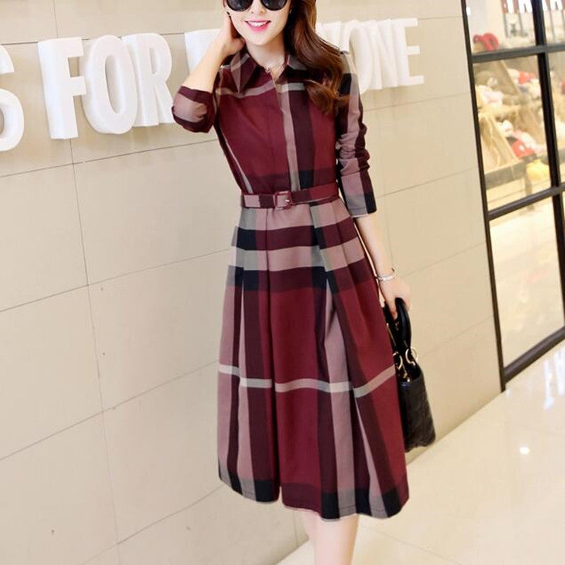 Elegant Temperament A-line Plaid Long-sleeved Dress