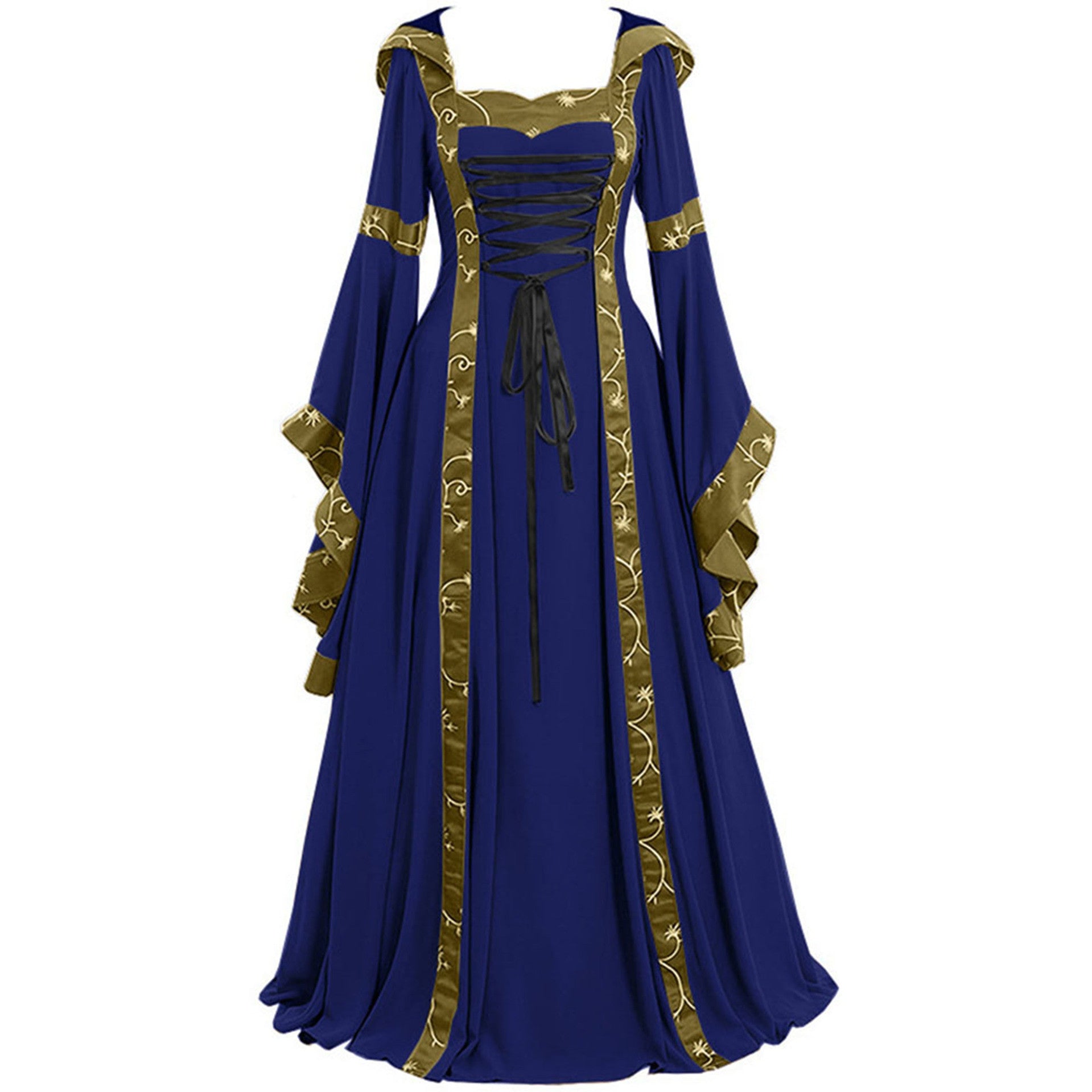 Medieval Retro Hooded Square Neck Tie Dress