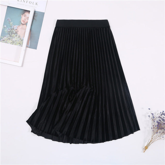 Gold velvet pleated skirt