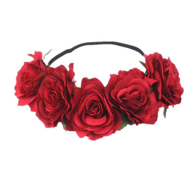 Europe And The United States 5 Red Roses Flower Headband Wreath Bridal Holiday Hair Accessories