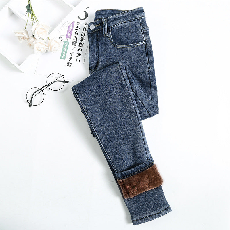Women's plush thickened jeans