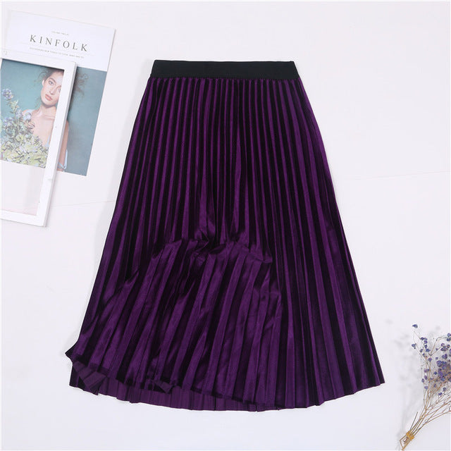 Gold velvet pleated skirt