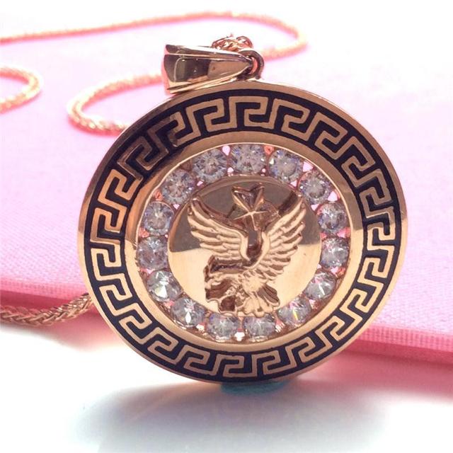 585 purple gold chains pendant 14K rose gold plated crystal eagle and star round neckalce for woman wedding jewelry gift