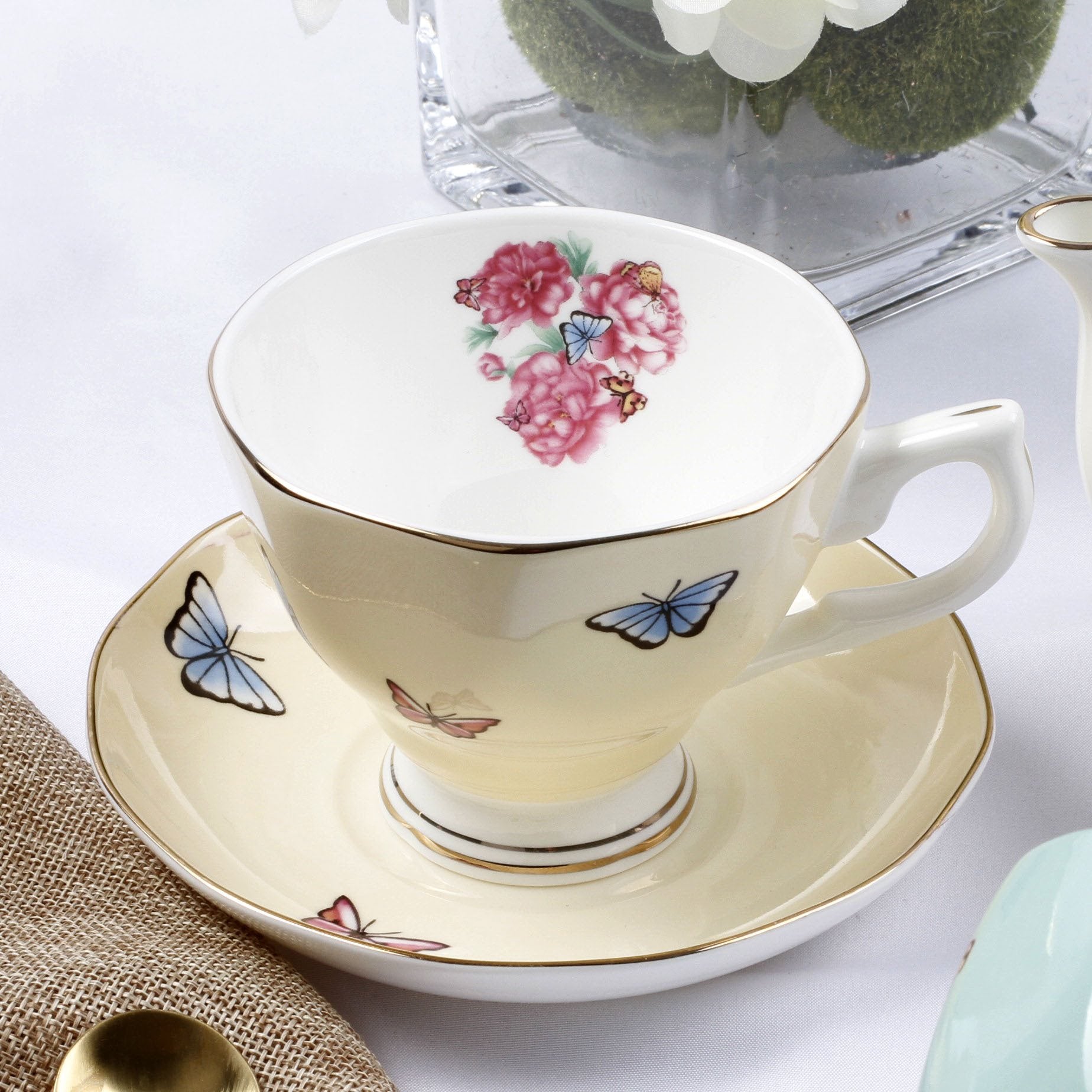 Bone China British Afternoon Tea Set Coffee Cups And Saucers