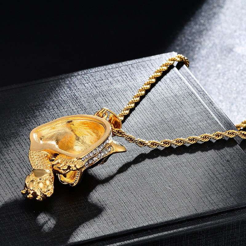 Gold-plated Oil Drop Rhinestone Leopard Head Pendant Necklace