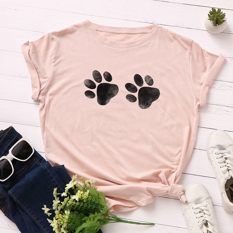 Footprint printed cotton short-sleeved t-shirt