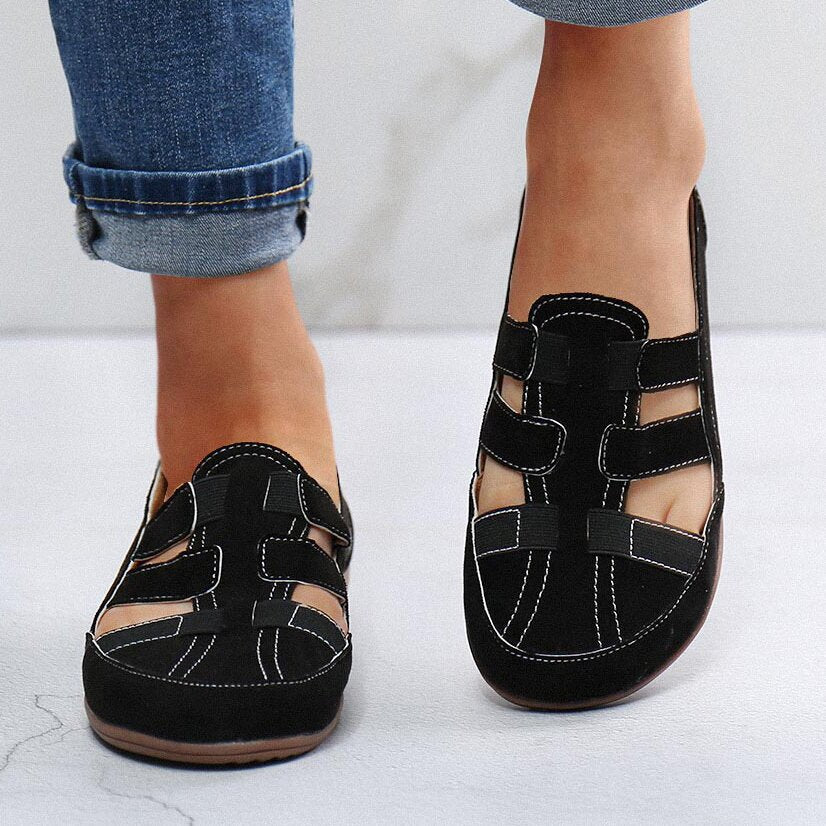 Baotou Flat T-shaped Hollow Casual Loafers Mother Shoes