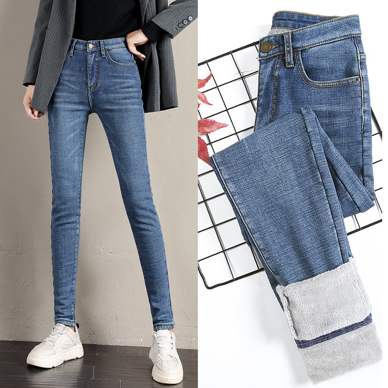 Women's plush thickened jeans