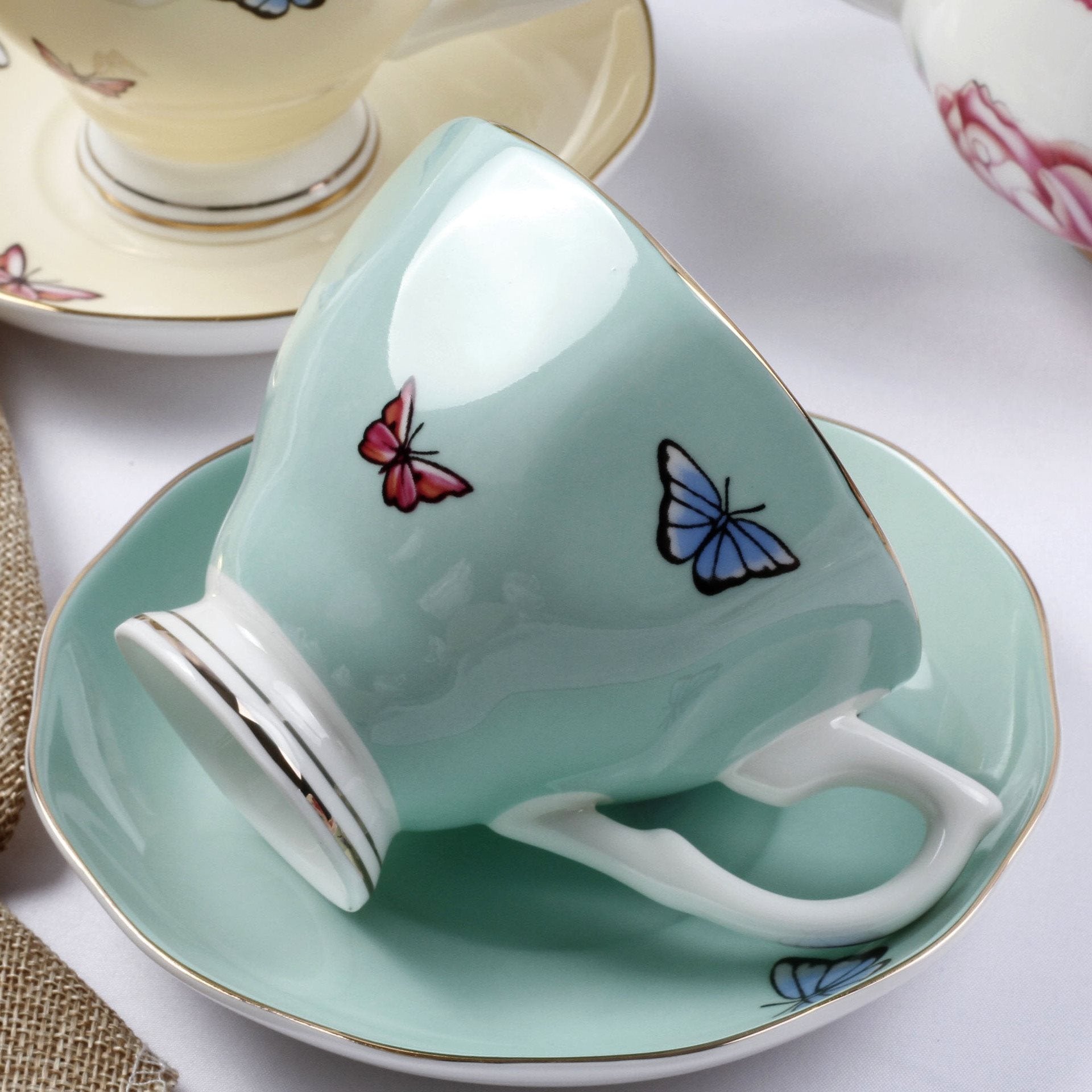 Bone China British Afternoon Tea Set Coffee Cups And Saucers