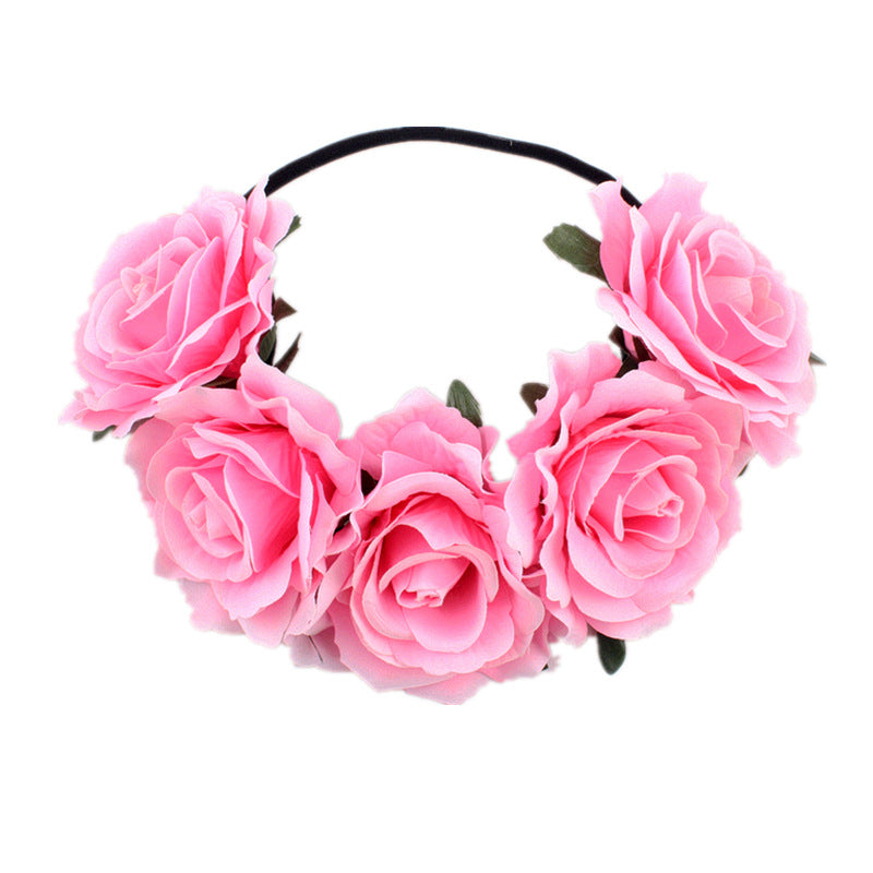 Europe And The United States 5 Red Roses Flower Headband Wreath Bridal Holiday Hair Accessories