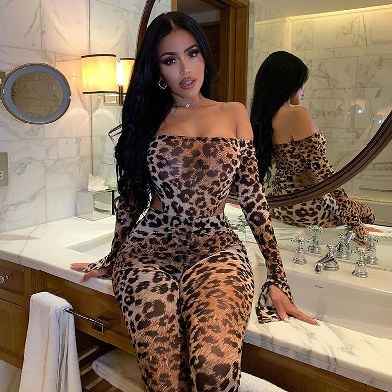 Women's High Waist Fashion Leopard Print Jumpsuit