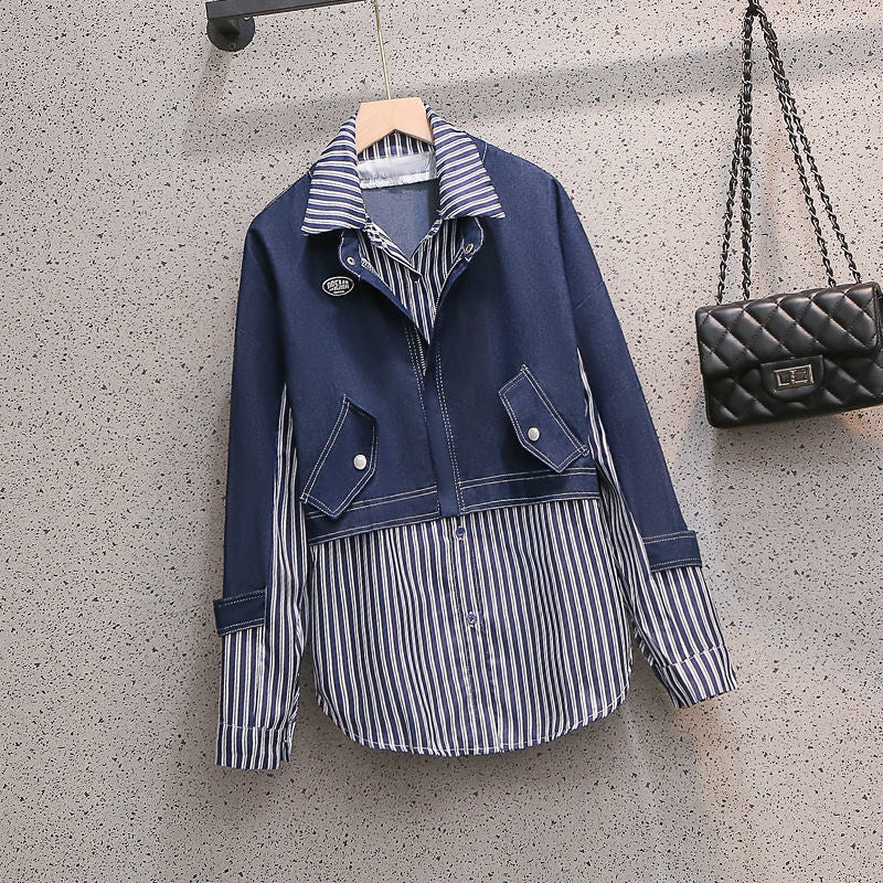 Casual Denim Jacket Fake Two-piece Suit Women