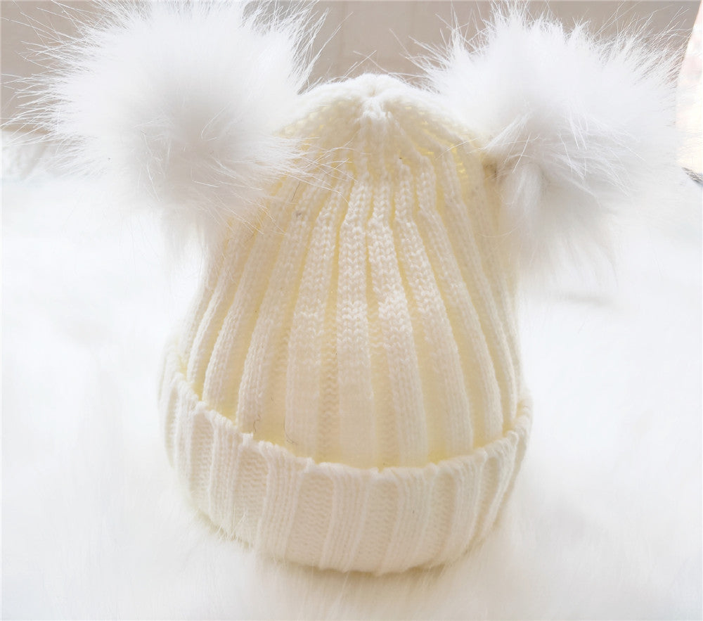 Baby double ball woolen cap