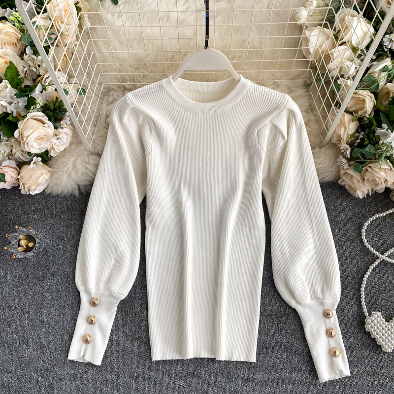 New top women round neck puff sleeves