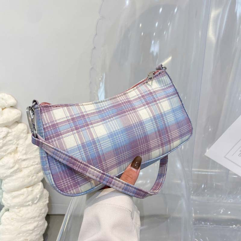 Ladies Shoulder Bag Portable Retro Plaid Baguette