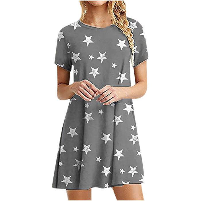 Short-sleeved Star Skirt Cross-border Waist Waist Fashion Slimming Round Neck