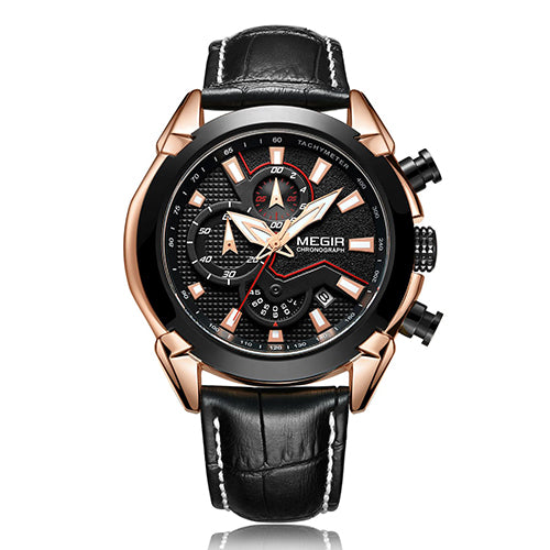 Multifunctional Watch Men's Leather Three-dimensional Dial Quartz Watch