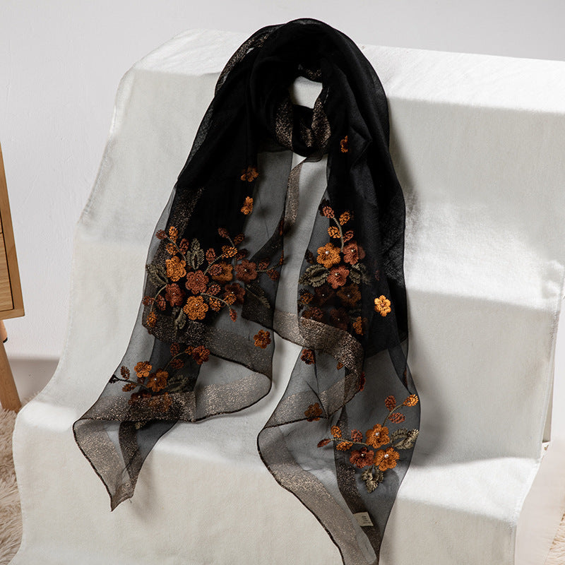 Women's Silk Wool Embroidered Scarf